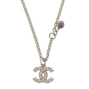CHANEL Silver Pearl Logo Necklace